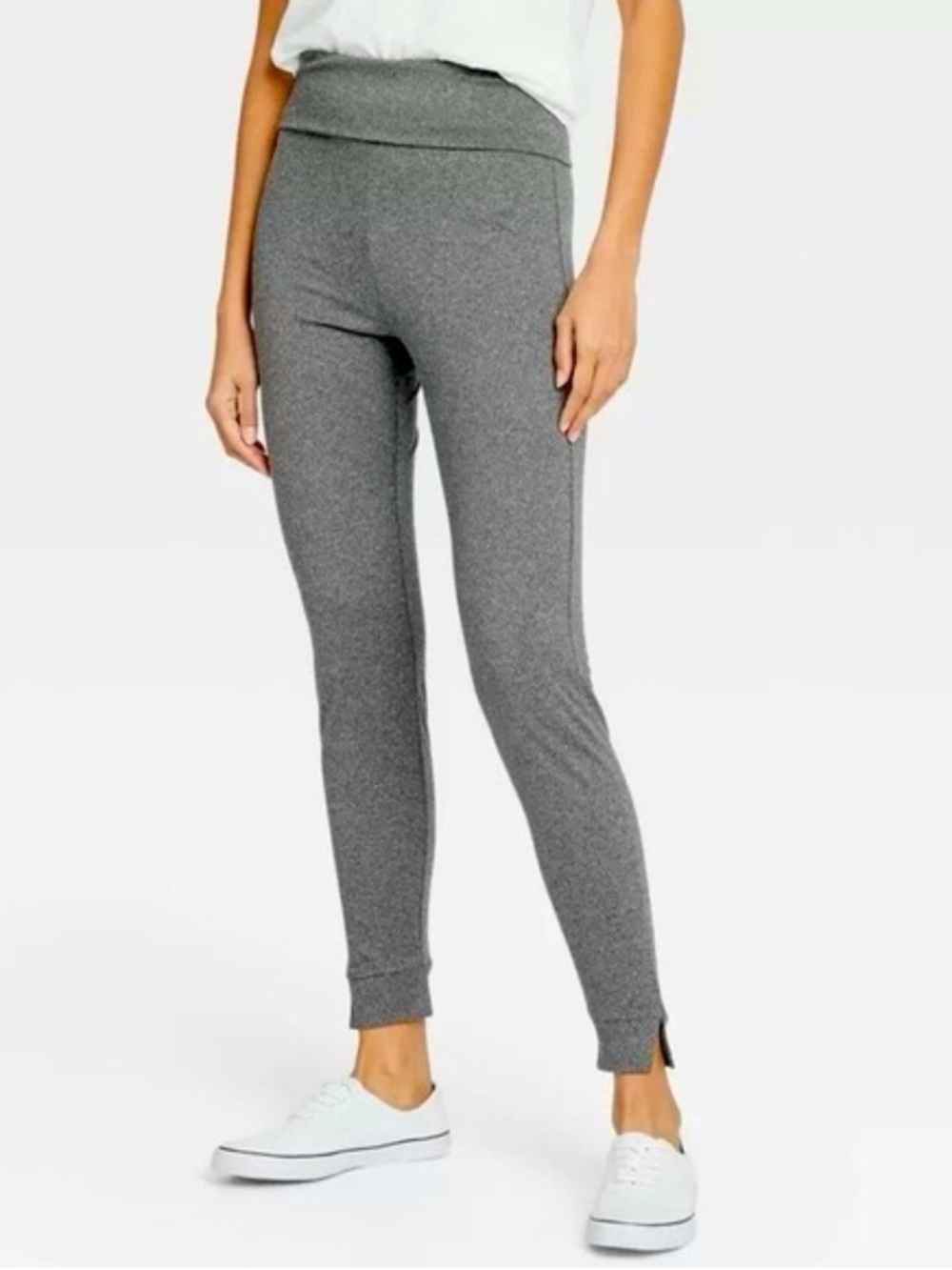 a new day Charcoal Sparkle Fold-Over Waist Leggings with Ankle Bows